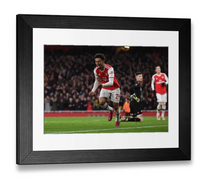 Framed Print : Arsenal's Reiss Nelson Scores Dramatic FA Cup Goal Against Leeds United