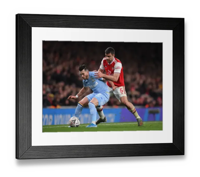Framed Print : Arsenal vs Leeds United: FA Cup Clash - Sokratis Challenges Harrison