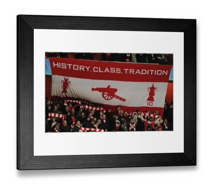 Framed Print : Arsenal flags before the match. Arsenal 5: 0 FC Porto, UEFA Champions League First Knockout Round Framed Print : Arsenal flags before the match. Arsenal 5: 0 FC Porto, UEFA Champions League First Knockout Round