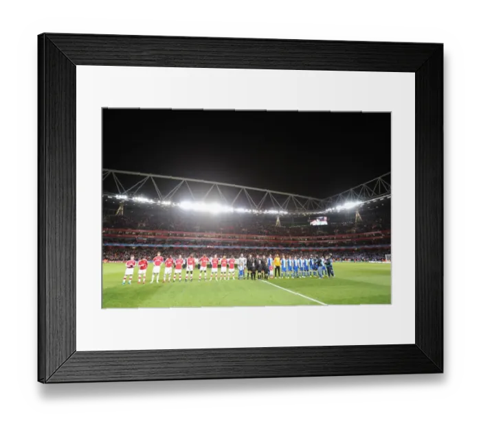 Framed Print : The Arsenal and Porto teams line up before the match. Arsenal 5: 0 FC Porto