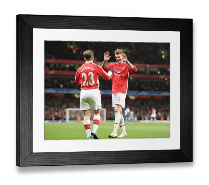 Framed Print : Nicklas Bendtner and Andrey Arshavin celebrate the 4th Arsenal goal, scored by Emmanuel Eboue