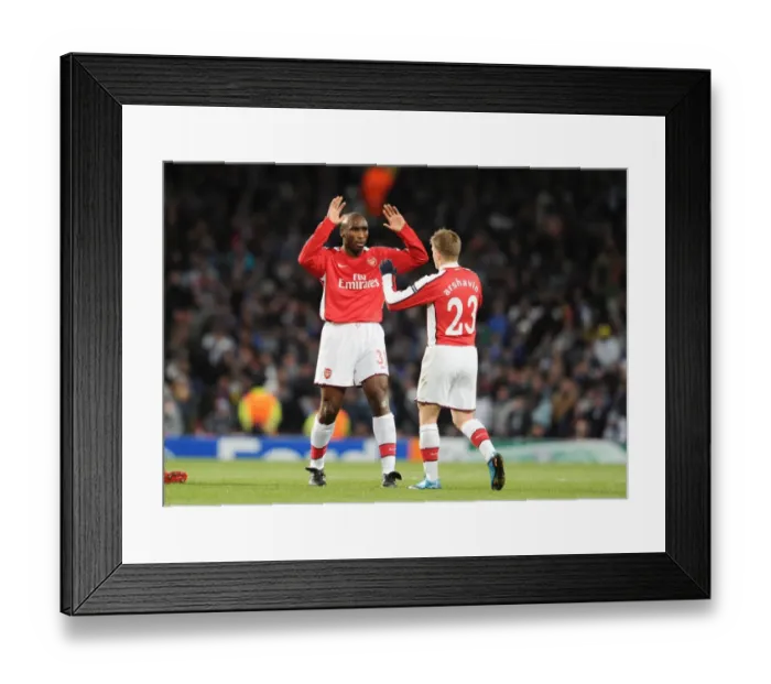 Framed Print : Sol Campbell and Andrey Arshavin (Arsenal). Arsenal 5: 0 FC Porto, UEFA Champions League First Knockout Round, Second Leg, Emirates Stadium, Arsenal Football Club, London, 9  /  3  /  2010. Credit : Stuart MacFarlane  / 