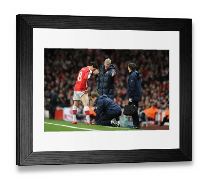 Framed Print : Arsene Wenger Watching Over Injured Samir Nasri during Arsenal's 5-0 Victory over FC Porto Framed Print : Arsene Wenger Watching Over Injured Samir Nasri during Arsenal's 5-0 Victory over FC Porto