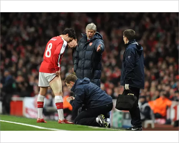 Arsenal manager Arsene Wenger looks on as Samir Nasri is treated by physio Colin Lewin