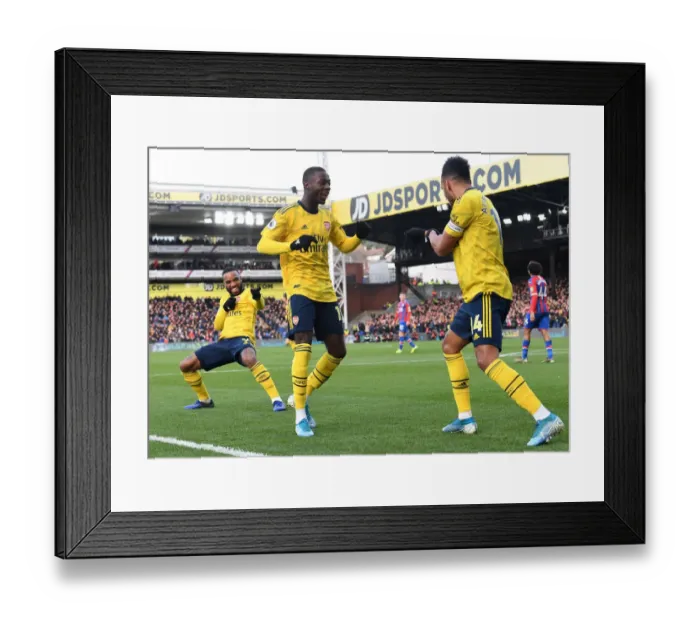 Framed Print : Arsenal's Aubameyang, Pepe, and Lacazette Celebrate Goal Against Crystal Palace (2019-20)