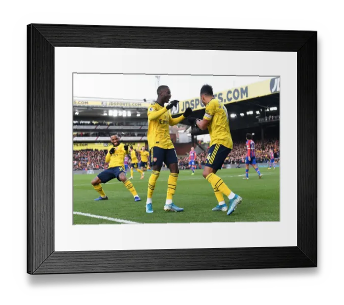 Framed Print : Aubameyang and Pepe Celebrate Goal: Crystal Palace vs. Arsenal, Premier League 2019-20