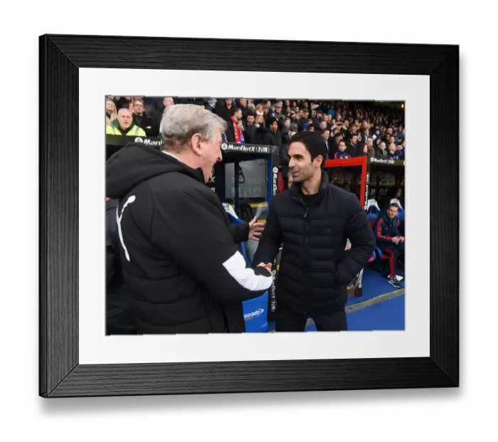 Framed Print : Arsenal vs Crystal Palace: Mikel Arteta and Roy Hodgson Pre-Match Handshake - Premier League 2019-20 Framed Print : Arsenal vs Crystal Palace: Mikel Arteta and Roy Hodgson Pre-Match Handshake - Premier League 2019-20
