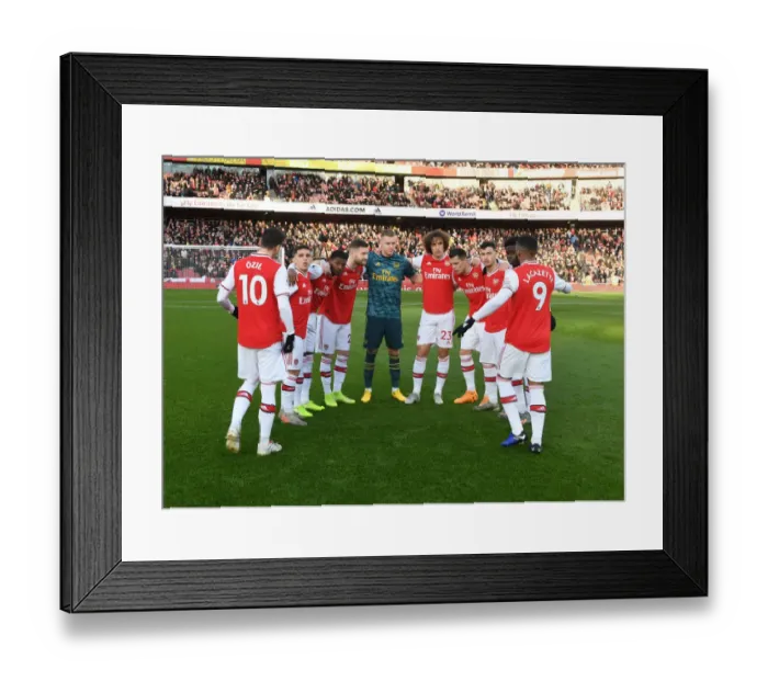 Framed Print : Arsenal's Unified Focus: The Powerful Pre-Match Huddle vs Sheffield United, Premier League 2019-20