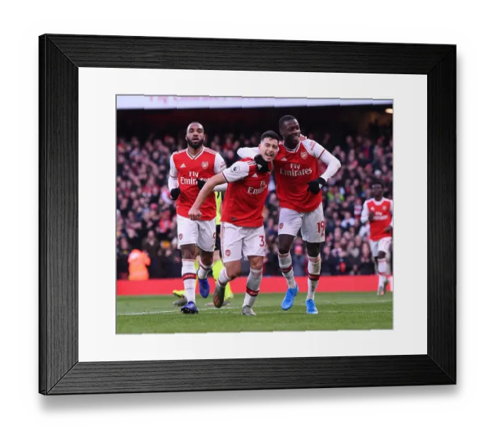 Framed Print : Martinelli and Pepe's Jubilant Moment: Arsenal's Thrilling Victory over Sheffield United (2019-20)