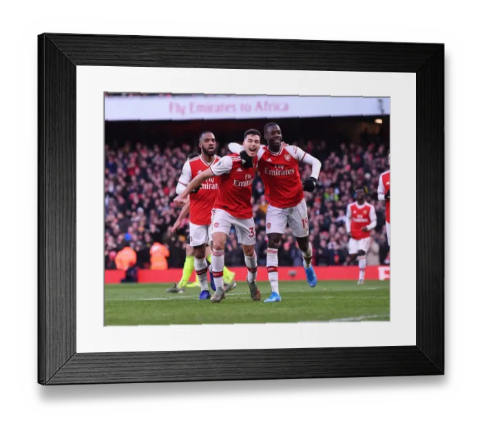 Framed Print : Martinelli and Pepe Celebrate Goal: Arsenal's Victory Over Sheffield United (2019-20)