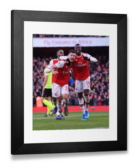 Framed Print : Martinelli and Pepe's Jubilant Moment: Arsenal's Thrilling Victory over Sheffield United (2019-20)