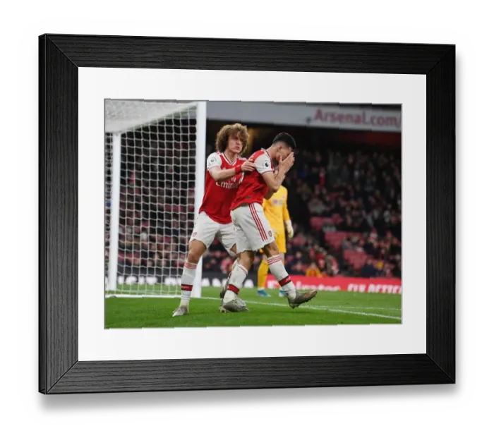 Framed Print : Arsenal's David Luiz Consoles Injured Gabriel Martinelli vs Sheffield United (2019-20)