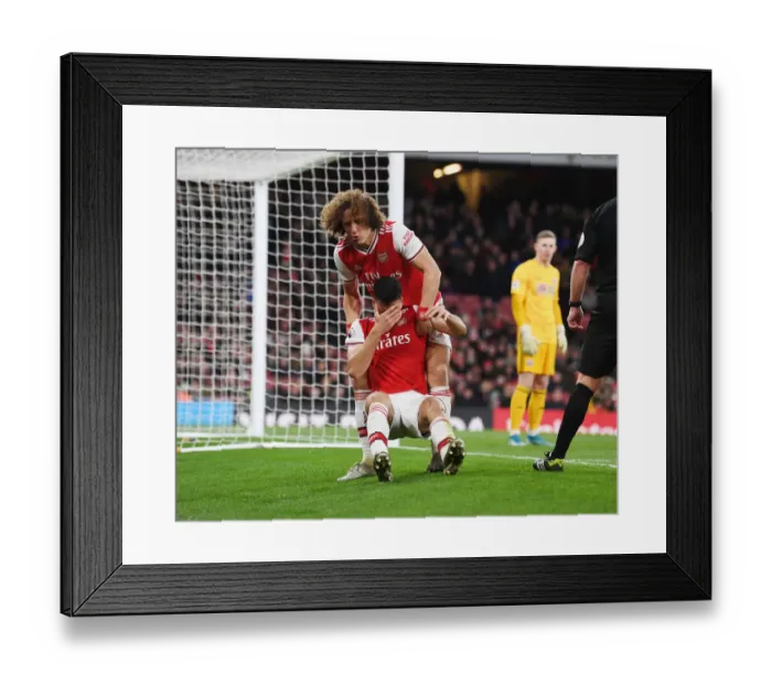Framed Print : Arsenal's Injury Woes: David Luiz Consoles Hurt Martinelli vs Sheffield United (2019-20) Framed Print : Arsenal's Injury Woes: David Luiz Consoles Hurt Martinelli vs Sheffield United (2019-20)