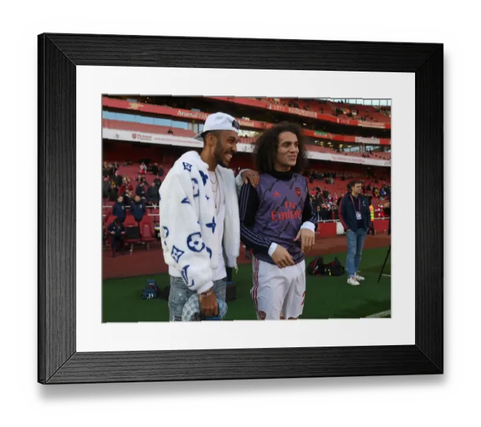 Framed Print : Arsenal FC: Aubameyang and Guendouzi Pre-Match Huddle vs Sheffield United (Premier League, 2019-20)