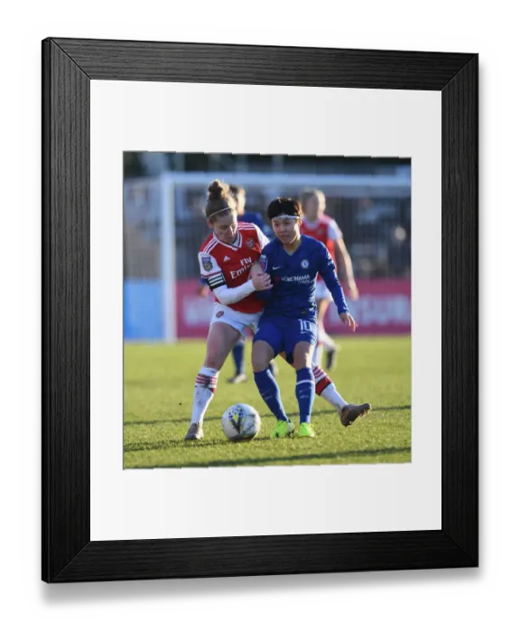 Framed Print : Arsenal vs. Chelsea: A Fierce Battle in the FA Womens Super League - Kim Little and Ji So-Yun Clash