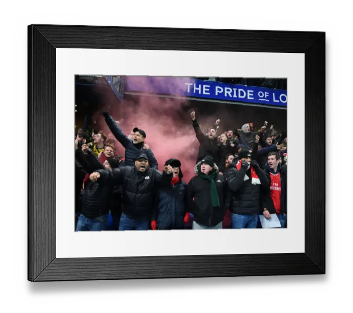 Framed Print : Arsenal Fans Celebrate First Goal Against Chelsea in Premier League Clash