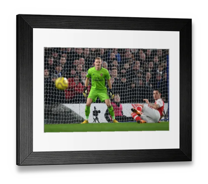 Framed Print : Arsenal's Bernd Leno Clashes with Chelsea at Stamford Bridge (2019-20 Premier League)