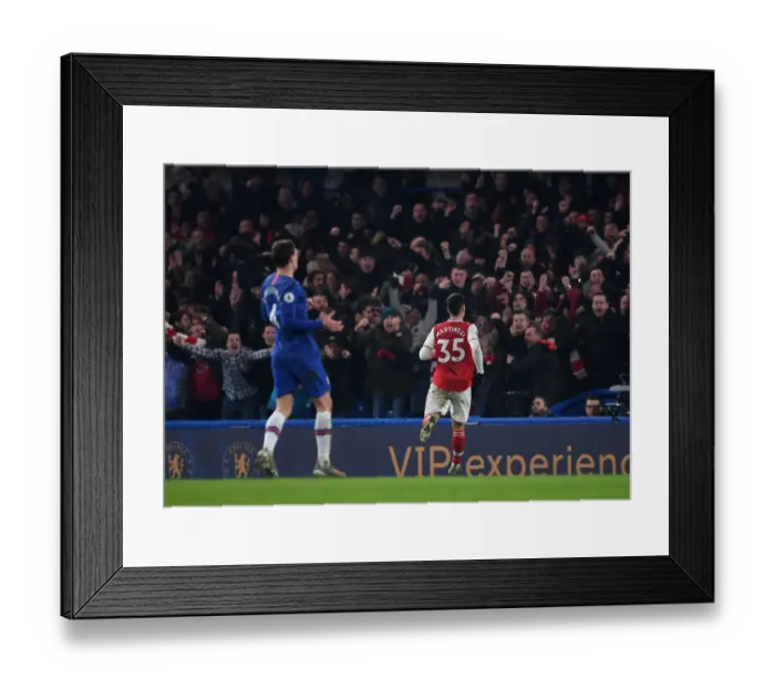 Framed Print : Martinelli's Stunner: Arsenal's Historic First Goal Against Chelsea (2019-20) - Stamford Bridge
