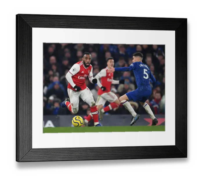 Framed Print : Alexandre Lacazette Outmaneuvers Jorginho: Chelsea vs. Arsenal, Premier League 2019-20