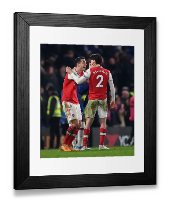 Framed Print : Celebrating Victory: Xhaka and Bellerin Rejoice After Arsenal's Win Against Chelsea Framed Print : Celebrating Victory: Xhaka and Bellerin Rejoice After Arsenal's Win Against Chelsea