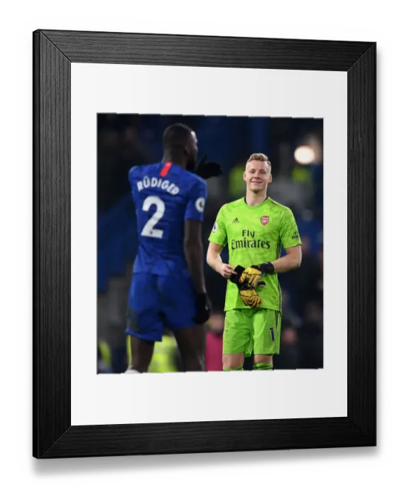 Framed Print : Sportsmanship Triumphs: Leno and Rudiger's Unforgettable Moment of Camaraderie Amidst Chelsea vs. Arsenal Rivalry (2020)