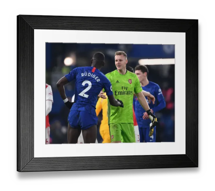 Framed Print : Sportsmanship Shines: Leno and Rudiger's Heartwarming Moment of Unity Amidst Chelsea-Arsenal Rivalry (2020)