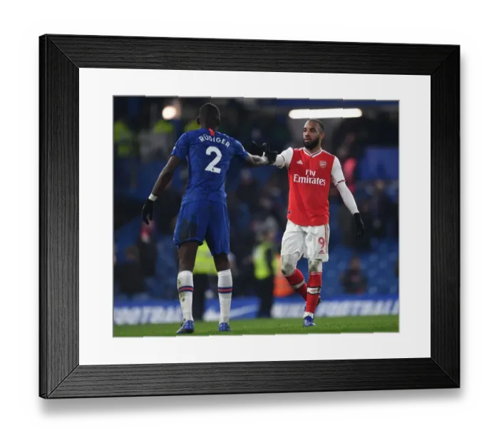 Framed Print : Arsenal's Alexandre Lacazette Shakes Hands with Chelsea's Alexandre Lacazette after Intense Rivalry Match, Premier League 2019-20 Framed Print : Arsenal's Alexandre Lacazette Shakes Hands with Chelsea's Alexandre Lacazette after Intense Rivalry Match, Premier League 2019-20