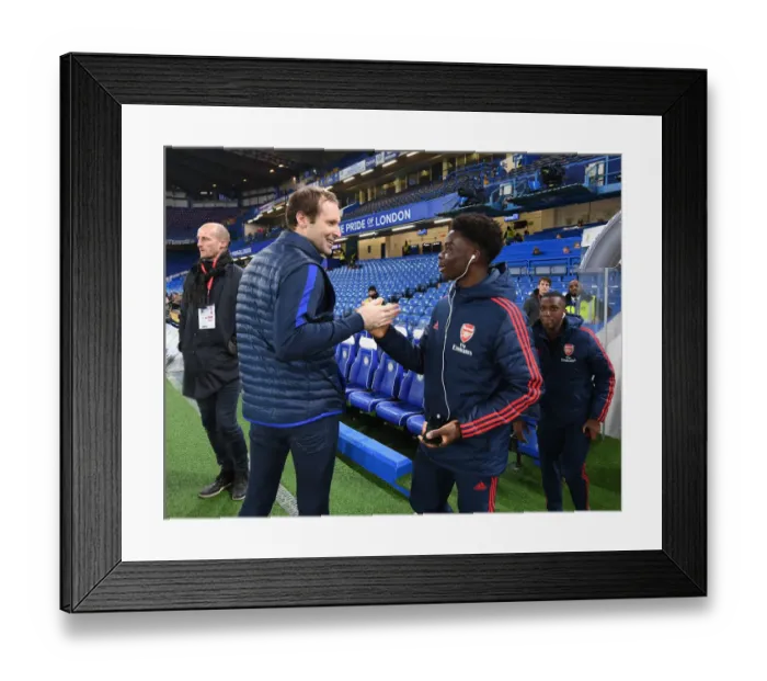 Framed Print : Bukayo Saka and Petr Cech: A Football Rivalry Turned Friendship - Chelsea vs. Arsenal, Premier League 2019-2020 Framed Print : Bukayo Saka and Petr Cech: A Football Rivalry Turned Friendship - Chelsea vs. Arsenal, Premier League 2019-2020