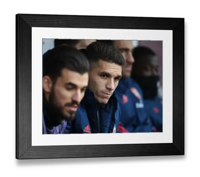 Framed Print : Arsenal's Lucas Torreira Ready on the Sidelines: Burnley vs Arsenal, Premier League 2019-2020