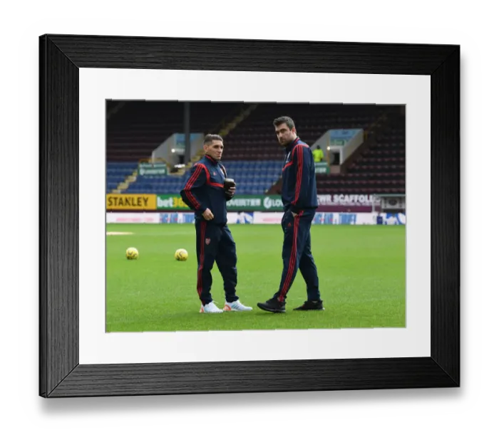 Framed Print : Arsenal Players Lucas Torreira and Sokratis Before Burnley Match, Premier League 2019-2020