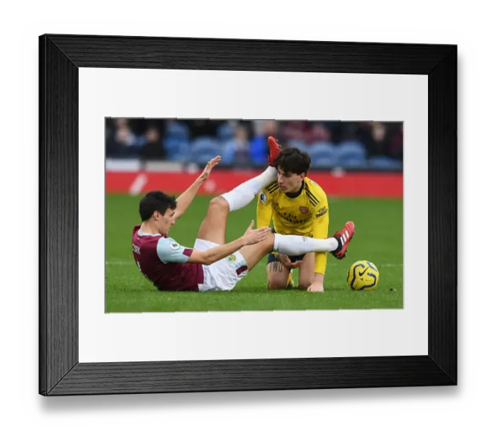 Framed Print : Bellerin vs Cork: A Footballing Battle in the Burnley vs Arsenal Premier League Clash (2019-20)