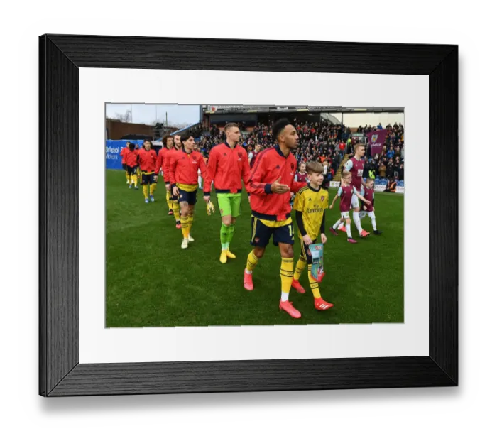 Framed Print : Arsenal's Pierre-Emerick Aubameyang Meets Burnley Mascot Ahead of Premier League Clash