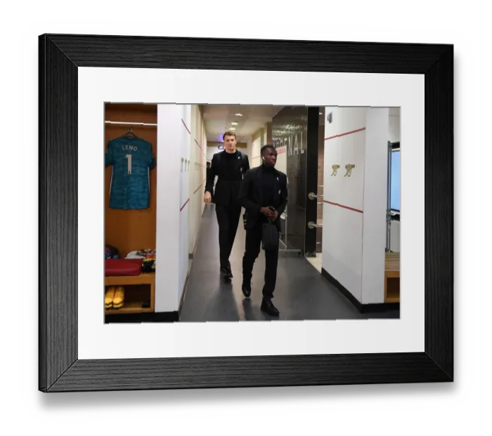 Framed Print : Arsenal FC: Pre-Match Moment between Macey and Nketiah vs Newcastle United (Premier League, 2019-20)