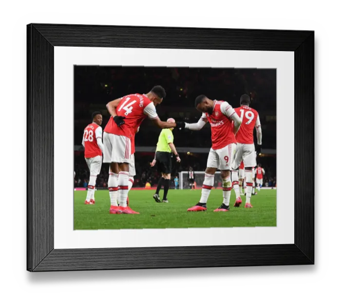 Framed Print : Arsenal's Lacazette and Aubameyang Celebrate Goals Against Newcastle United (2019-20) Framed Print : Arsenal's Lacazette and Aubameyang Celebrate Goals Against Newcastle United (2019-20)