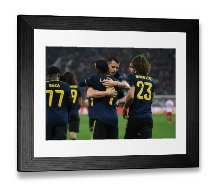 Framed Print : Lacazette and Xhaka: Europa League Goal Celebration