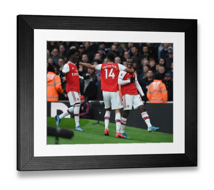 Framed Print : Arsenal's Nketiah, Saka, and Aubameyang: Celebrating the First Goal Against Everton (2019-20) Framed Print : Arsenal's Nketiah, Saka, and Aubameyang: Celebrating the First Goal Against Everton (2019-20)