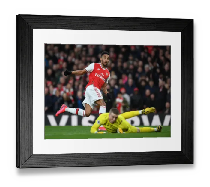 Framed Print : Arsenal's Aubameyang Scores His Second Goal in Intense Arsenal vs. Everton Premier League Clash (2019-20)