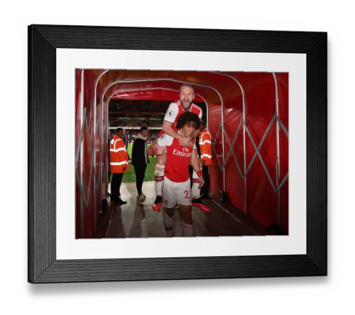 Framed Print : Arsenal's Mueller-Wench and David: A Jubilant Moment as They Celebrate a Goal Against Everton
