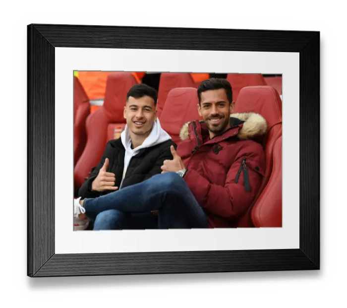 Framed Print : Arsenal FC: Gabriel Martinelli and Pablo Mari Prepare for Arsenal v Everton Premier League Clash at Emirates Stadium