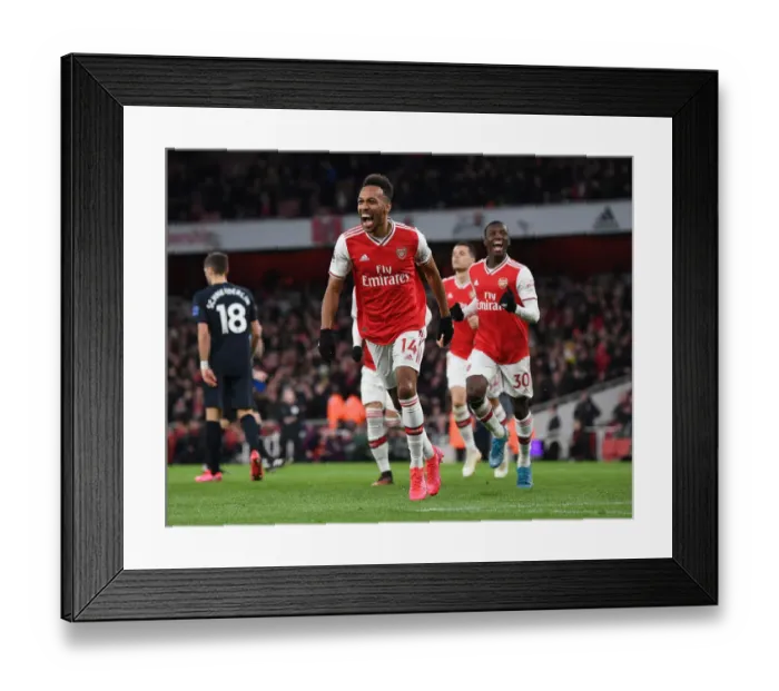 Framed Print : Arsenal's Aubameyang Scores Third Goal vs. Everton in Premier League (2019-20)