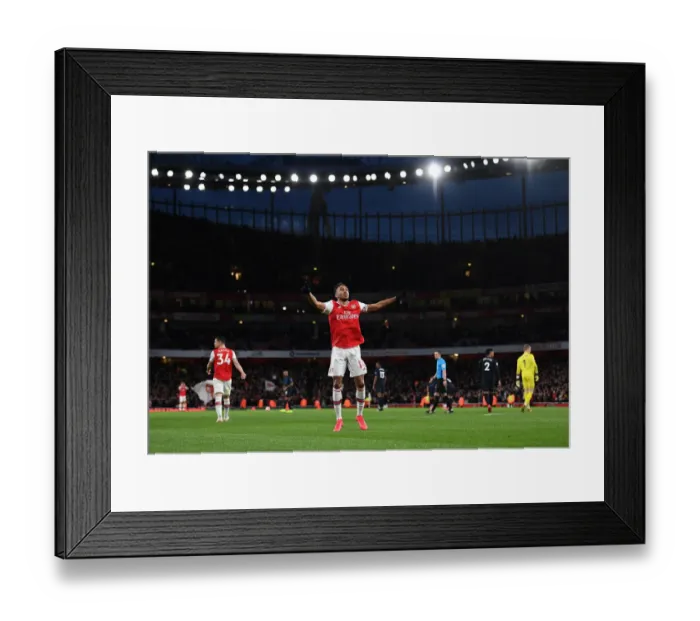 Framed Print : Arsenal's Aubameyang Scores Hat-trick: Arsenal 3-2 Everton (Premier League 2019-20)