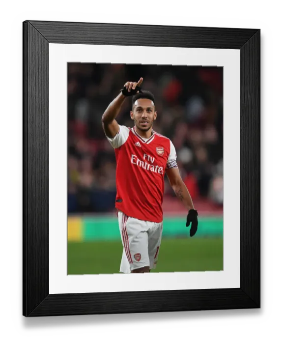 Framed Print : Arsenal's Aubameyang Celebrates Goal Against Everton in Premier League Showdown