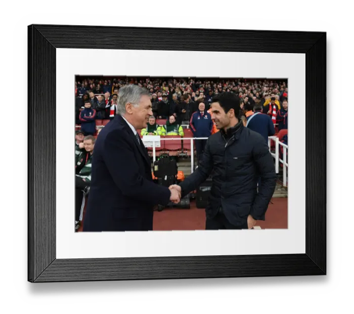 Framed Print : Arsenal's Mikel Arteta and Everton's Carlo Ancelotti Exchange Pre-Match Greetings at Emirates Stadium Framed Print : Arsenal's Mikel Arteta and Everton's Carlo Ancelotti Exchange Pre-Match Greetings at Emirates Stadium