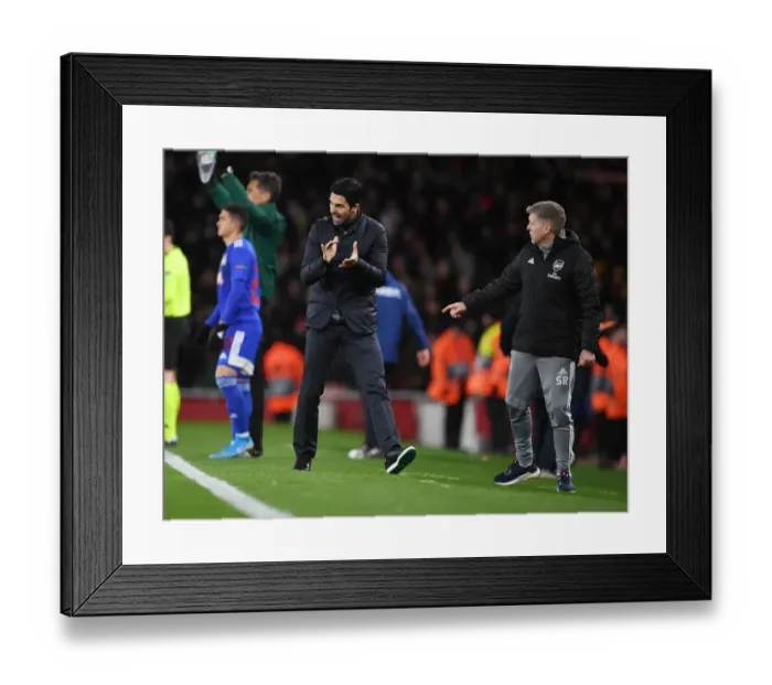 Framed Print : Arsenal FC vs Olympiacos FC: Mikel Arteta and Steve Round Lead at Emirates Stadium - UEFA Europa League Round of 32 (2019-20)