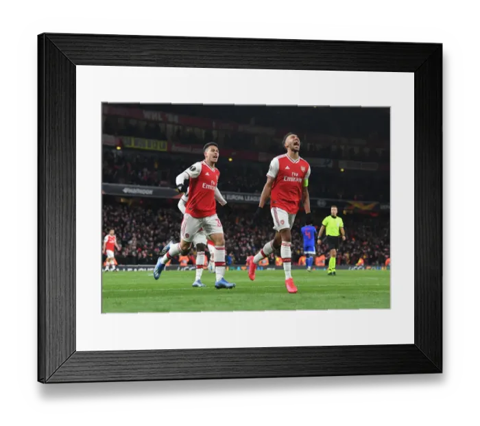 Framed Print : Aubameyang and Martinelli's Thrilling Europa League Goal Celebration for Arsenal