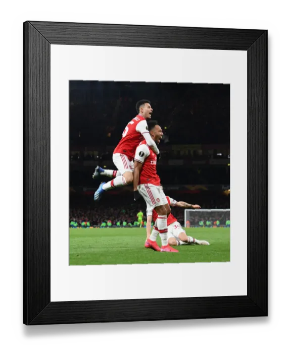 Framed Print : Arsenal's Aubameyang and Martinelli Celebrate Goal vs Olympiacos in Europa League Framed Print : Arsenal's Aubameyang and Martinelli Celebrate Goal vs Olympiacos in Europa League