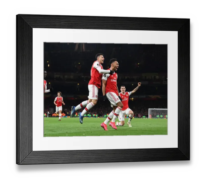 Framed Print : Aubameyang and Martinelli's Thrilling Europa League Goal Celebration for Arsenal