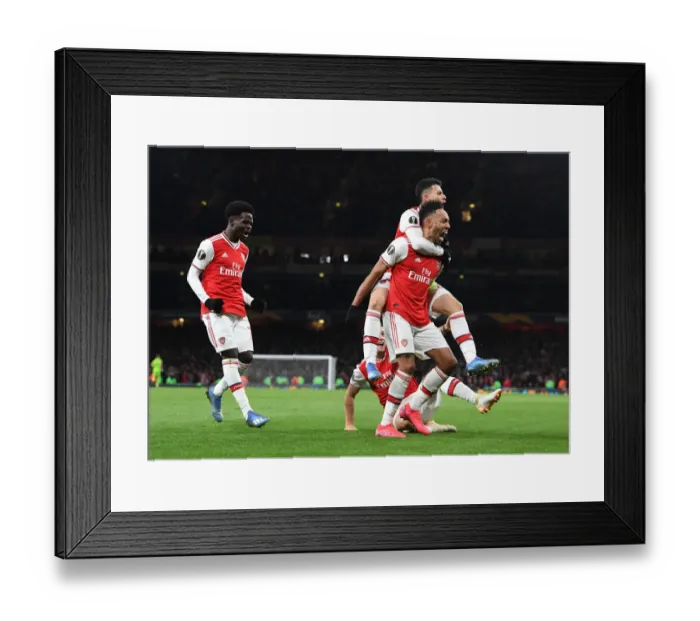 Framed Print : Arsenal Celebrate Aubameyang's Goal Against Olympiacos in Europa League Framed Print : Arsenal Celebrate Aubameyang's Goal Against Olympiacos in Europa League