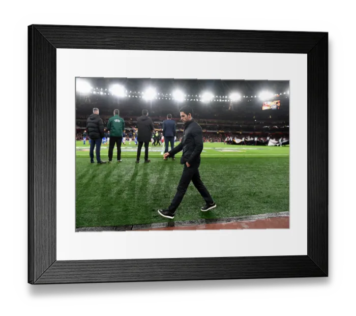 Framed Print : Mikel Arteta's Determined Focus Ahead of Arsenal's Europa League Clash Against Olympiacos