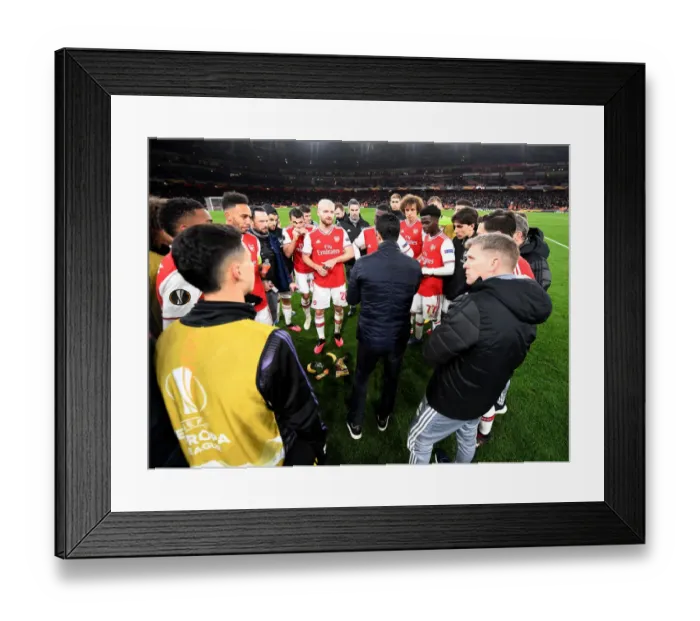 Framed Print : Arsenal FC vs Olympiacos FC: Mikel Arteta Rallies Players During UEFA Europa League Tension (2019-20)